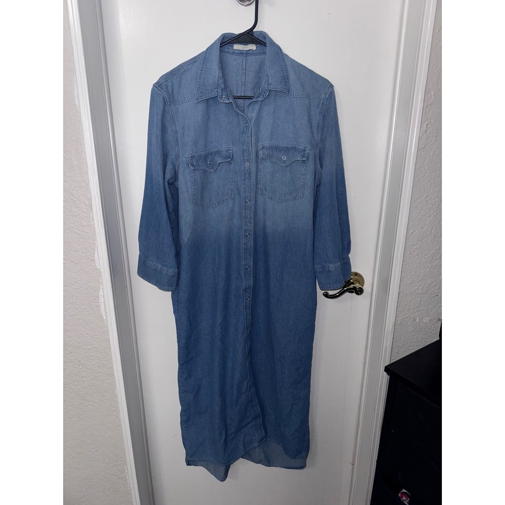 Capulet Denim Maxi Shirt Dress Medium Wash Western Snap Front TB079-DE Womens L